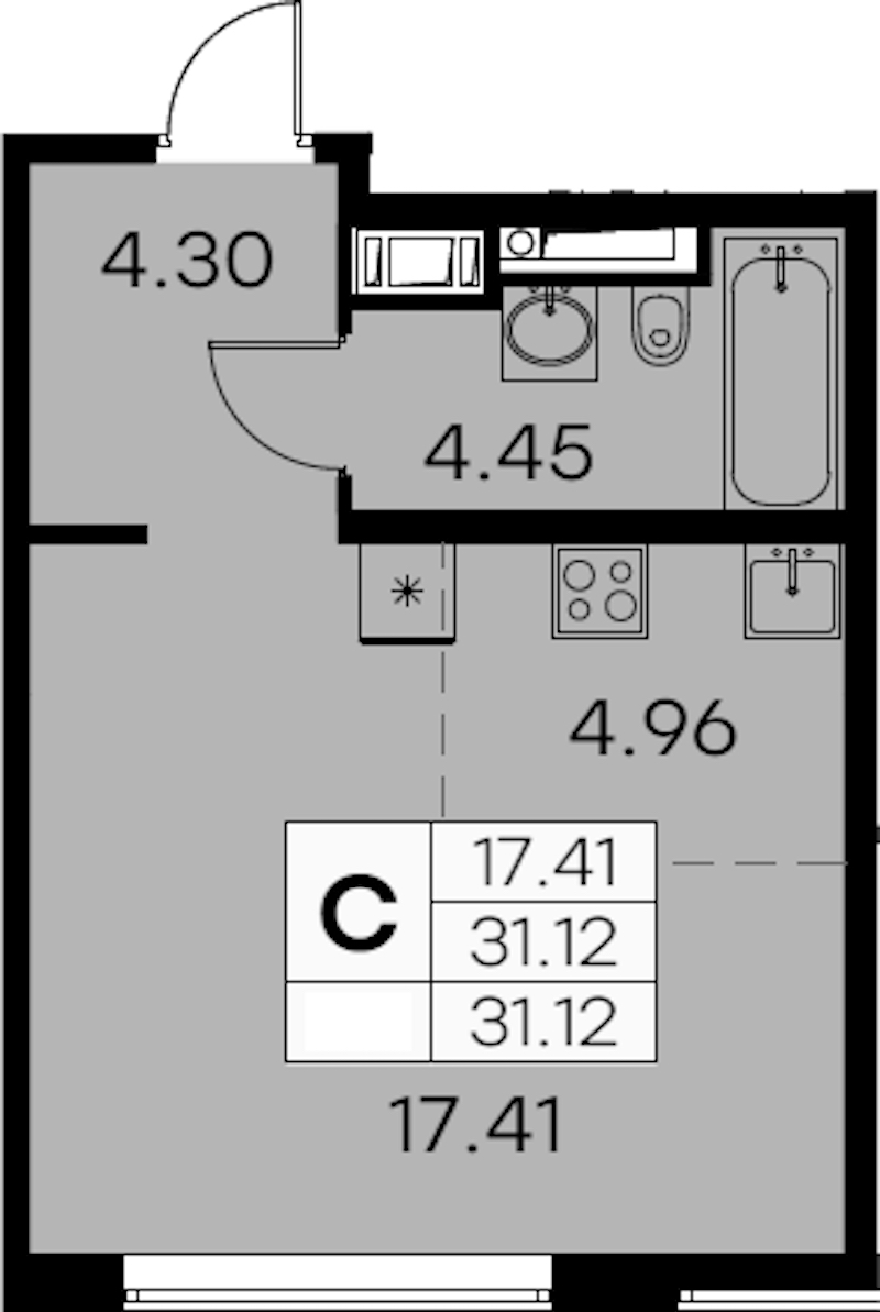 Квартира студия 31.12 м², 6/7 эт., ЖК «GloraX Aura Vasileostrovsky»